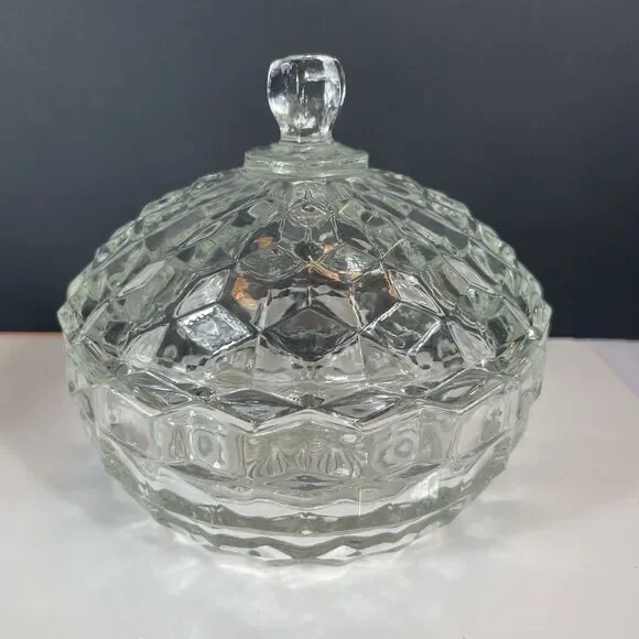 FOSTORIA AMERICAN CANDY DISH GLASS Crystal Lid Vintage Home Decor Gift - Picture 3 of 12